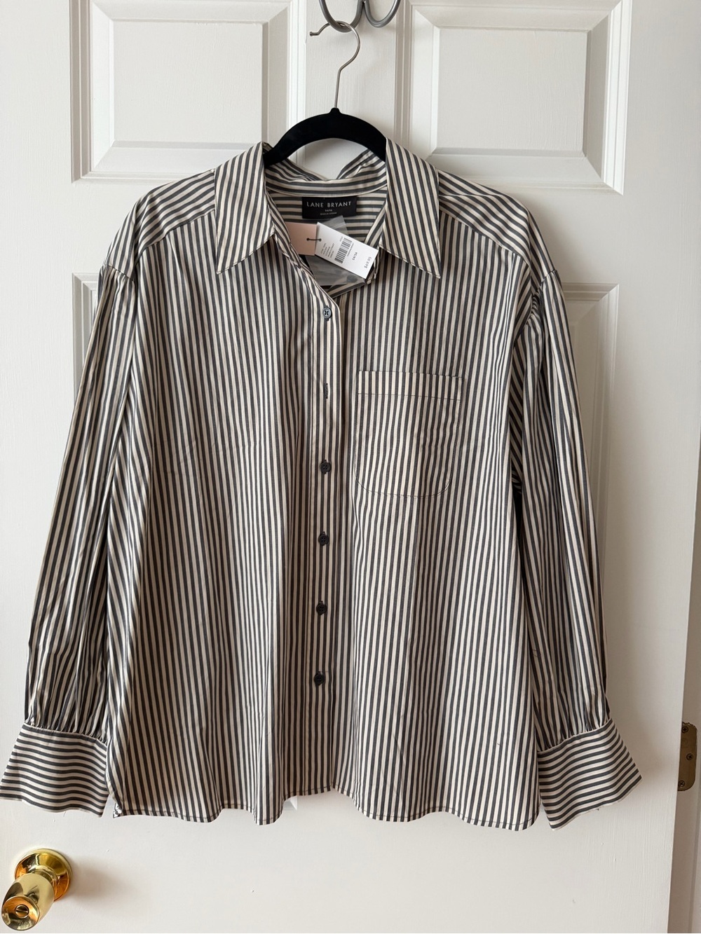 Lane Bryant Black and White Vertical Stripe Button-Down Shirt